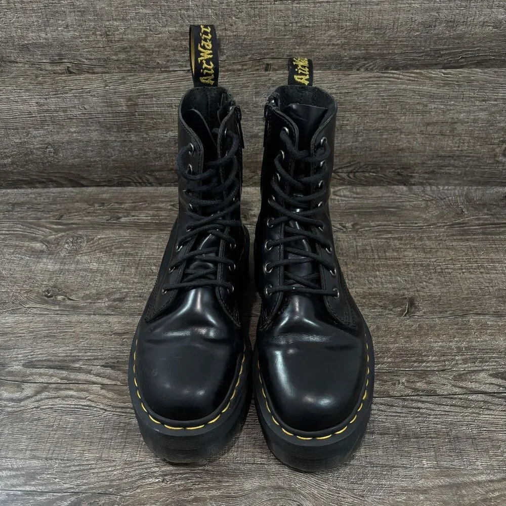 Dr. Martens Jadon Boots Women's 6 Black Leather Platform Combat Side Zip Chunky